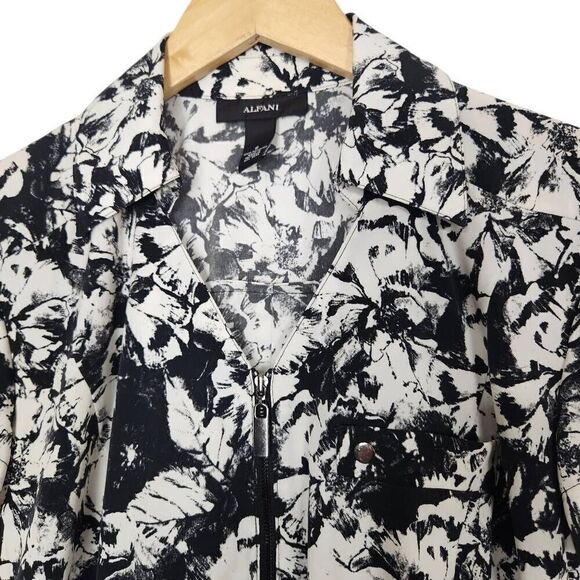 Alfani dress zip front tie waist v neck black white print pockets size 6 - Picture 3 of 5